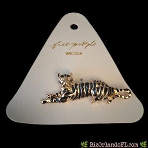 Free People Salvatore Tiger Cheetah Brooch Pin Gold Black Enamel NWT Sold Out